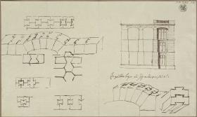 Entwurf zu einem Gebäude in Segmentbogenarchitektur & Entwürfe zu Steinkonstruktionen bei Segmentbögen