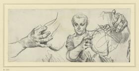 Heinrich von Kleist, Der zerbrochene Krug: Licht hält den Spiegel, mit Details. Weibliche Halbfigur mit zerbrochenem Krug in den Händen, Händestudien