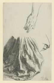 Heinrich von Kleist, Der zerbrochene Krug: Faltenreiche Rockstudie und weibliche Hand, herabhängend