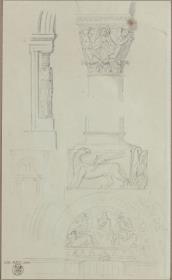 Romanisches Figurenportal, Romanische Säule mit Basis und  Tympanon mit Figurenschmuck