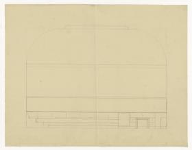 Entwurf Oberlichtsaal, Ansicht, Bauhaus Weimar (Lagepläne und Gebäude)