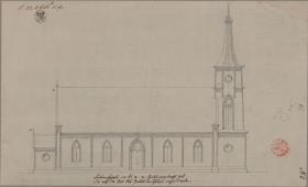 Neutrebbin. Entwurf zur Dorfkirche. Aufriss der Längsseite