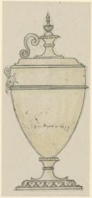 Vasenförmiger Becher mit Maske und Deckel