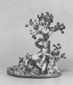 Schäferpaar mit Lamm, Hund und Blumenkorb