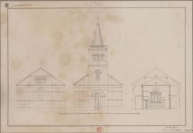 Klein-Zöllnig (Solniki Małe, Oels, Schlesien). Entwurf zum Neubau der katholischen Kirche. Querschnitt, Aufrisse