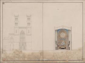 Berlin. Friedrichswerdersche Kirche. Aufriss der Südseite und Aufriss der Trennwand