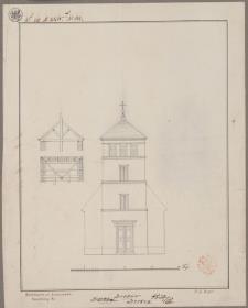 Schwemsal bei Bitterfeld. Entwurf zu einem Kirchturm. Vorderansicht, halber Grundriss und Profil der Spitze