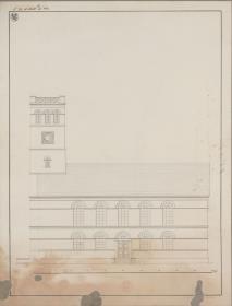 Schmiegel (Śmigiel, Regierungsbezirk Posen). Entwurf zur evangelischen Kirche. Aufriss der Seitenfassade