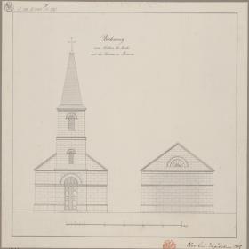 Briesen bei Frankfurt (Oder). Kirchturm. Vorder- und Hinteransicht