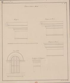 Meseritz (Międzyrzecz), ehemals Regierungsbezirk Posen (Województwo Lubuskie). Entwurf zur evangelischen Kirche. Details der Fenster und Gesimse