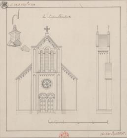 Schönlanke (Trzcianka), ehemals Kreis Czarnikau, Regierungsbezirk Bromberg (Województwo Wielkopolskie). Gegenentwurf zur katholischen Kirche. Ansicht und Details