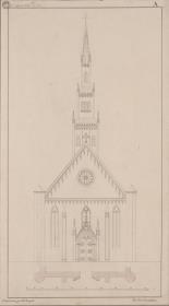 Neuruppin. Dominikanerklosterkirche. Entwurf zum Dachreiter an der Westseite. Aufriss und Teilgrundriss der Westseite