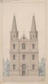 Brieg (Brzeg, Regierungsbezirk Breslau). Entwurf zum Turmausbau der Kreuzkirche. Aufriss der Westseite