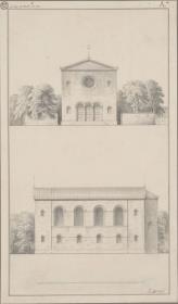 Berlin, Wedding. Entwurf zu einer Kirche. Vorder- und Seitenansicht