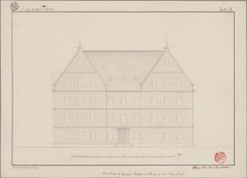 Brieg (Brzeg), ehemals Regierungsbezirk Breslau (Województwo Opolskie). Umbau des Kapuzinerklosters. Aufriss der Vorderseite