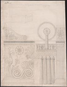 Berlin, Wilhelmplatz. Palais des Prinzen Karl von Preußen, Marmorsaal. Entwurf zum Sofa