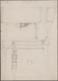 Berlin, Wilhelmplatz. Palais des Prinzen Karl von Preußen, Roter Salon oder Pompejanischer Saal. Entwurf zu einem Stuhl