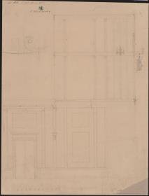 Berlin, Wilhelmstraße 102. Palais des Prinzen Albrecht von Preußen. Entwurf zum Treppenhaus mit Ölwandlampe