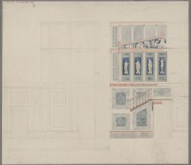 Berlin, Wilhelmstraße 102. Palais des Prinzen Albrecht von Preußen. Entwurf zum Treppenhaus
