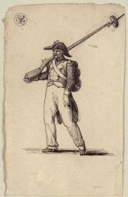 Französischer Soldat mit geschultertem Gewehr