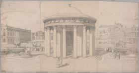 Perspektivische Ansicht einer Stadtanlage mit einem Tempietto