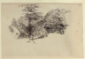 Gebirgslandschaft mit Hütte