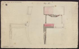 Berlin, Wilhelmplatz. Palais des Prinzen Karl von Preußen, Roten Salon. Entwurf zu einem Stuhl