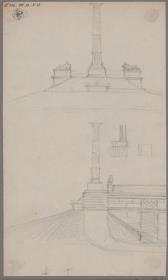 Potsdam-Sanssouci. Schloss Charlottenhof. Entwurf zum Dampfmaschinenhaus. Vorder- und Seitenansicht