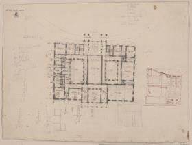 Kressendorf (Krzeszowice) bei Krakau. Entwurf zum Schloss des Grafen Potocki. Grundriss, Teilquerschnitt, Details