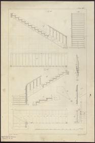 Einläufige Treppe. Grundriss, Aufriss, Schnitt, Details