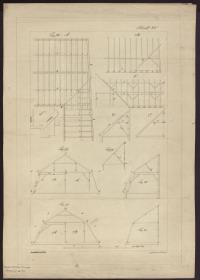 Holzkonstruktionen. Dachbinder und Sparren. Grundriss, Schnitte, Details