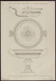 Vorzeichnung für die Vorbilder für Fabrikanten und Handwerker. Teil 2, Abteilung 2, Blatt 7: Marmorschale (Tazza) aus Pompeji im Museo Borbonico in Neapel