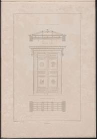 Werke der höheren Baukunst, 1840, Tafel 8. Athen, Akropolis. Palast des Königs Otto von Griechenland. Hängewerk im Saal für die Landesdeputationen / Königliche Pforte / Unteransicht des Hängewerks