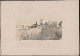 Werke der höheren Baukunst, 1840, Tafel 3. Athen, Akropolis. Palast des Königs Otto von Griechenland. Ansicht von Süden, westlicher Abschnitt mit den Propyläen und dem Parthenon