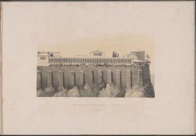 Werke der höheren Baukunst, 1840, Tafel 6. Athen, Akropolis. Palast des Königs Otto von Griechenland. Ansicht von Süden, östlicher Abschnitt mit dem Palast