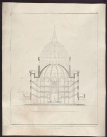 Sammlung architektonischer Entwürfe. Tafel 101 ( = Heft 15, Tafel 95, 1829): Berlin, Oranienburger Vorstadt. Entwurf zu einer Kirche (Vorstadtkirche Typ 4, "Kirche im Kreisrund"). Querschnitt