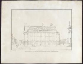 Sammlung architektonischer Entwürfe. Tafel 11 ( = Heft 2 erste Folge, Tafel 11, 1821): Berlin. Schauspielhaus auf dem Gendarmenmarkt. Perspektivische Ansicht von der Seite