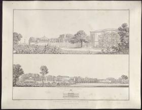 Sammlung architektonischer Entwürfe. Tafel 111 ( = Heft 18, Tafel 111, 1831): Potsdam-Sanssouci. Schloss Charlottenhof. Zwei Ansichten