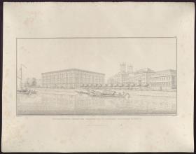 Sammlung architektonischer Entwürfe. Tafel 115 ( = Heft 20, Tafel 121, 1833): Berlin. Bauakademie. Gesamtansicht von der Schlossbrücke