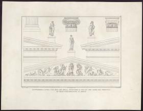 Sammlung architektonischer Entwürfe. Tafel 12 ( = Heft 2 erste Folge, Tafel 12, 1821): Berlin. Schauspielhaus auf dem Gendarmenmarkt. Dekoration und Skulpturen des Giebels