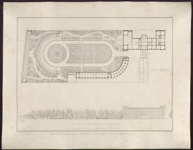 Sammlung architektonischer Entwürfe. Tafel 131 ( = Heft 26, Tafel 157, 1838): Berlin, Pariser Platz. Palais Prinz Wilhelm. Grundriss und Gartenanlagen