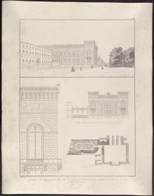 Sammlung architektonischer Entwürfe. Tafel 132 ( = Heft 26, Tafel 158, 1838): Berlin, Pariser Platz. Palais Prinz Wilhelm. Ansicht, Grundriss, Aufriss und Details