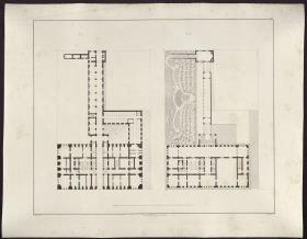 Sammlung architektonischer Entwürfe. Tafel 133 ( = Heft 26, Tafel 159, 1838): Berlin, Unter den Linden. Palais Prinz Wilhelm. Entwurf mit seitlichem Terrassengarten. Grundrisse