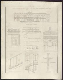 Sammlung architektonischer Entwürfe. Tafel 140 ( = Heft 28, Tafel 172, 1840): Berlin, Wilhelmplatz. Palais des Prinzen Karl von Preußen. Grundriss und Ansichten