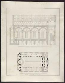 Sammlung architektonischer Entwürfe. Tafel 143 ( = Heft 27, Tafel 163, 1840): Zittau. Johanneskirche. Längschnitt und Grundriss