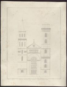 Sammlung architektonischer Entwürfe. Tafel 146 ( = Heft 27, Tafel 166, 1840): Zittau. Johanneskirche. Fassade der Turmseite
