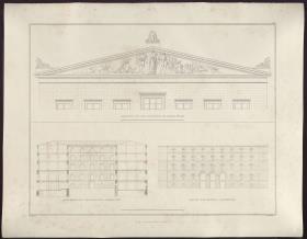 Sammlung architektonischer Entwürfe. Tafel 152 ( = Heft 21, Tafel 130, 1834): Berlin, Kupfergraben. Packhof. Ansicht des Niederlagsgebäudes nach der Hofseite