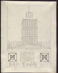Sammlung architektonischer Entwürfe. Tafel 168 ( = Heft 19, Tafel 120, 1831): Berlin, Unter den Linden. Entwurf für ein Friedrichsdenkmal. Hallenbau
