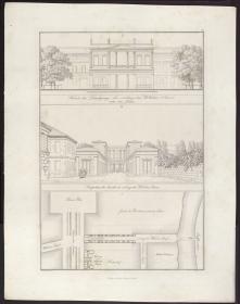 Sammlung architektonischer Entwürfe. Tafel 19 ( = Heft 3, Tafel 19, 1823): Berlin, Unter den Linden 76, Durchgang zur Neuen Wilhelmstraße. Grundriss und perspektivische Ansicht