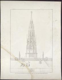 Sammlung architektonischer Entwürfe. Tafel 22 ( = Heft 3, Tafel 22, 1823): Berlin. Entwurf zum Kreuzbergdenkmal. Ansicht